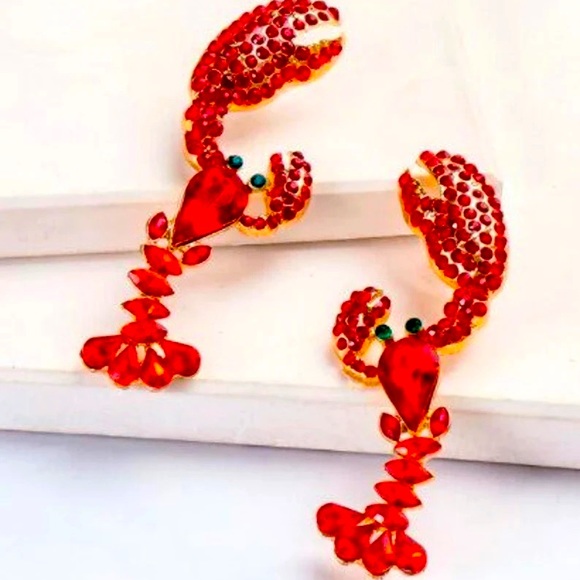 Crawfish Statement Earrings, Lobster Earrings, Cruise Tropical Earrings - Picture 3 of 3